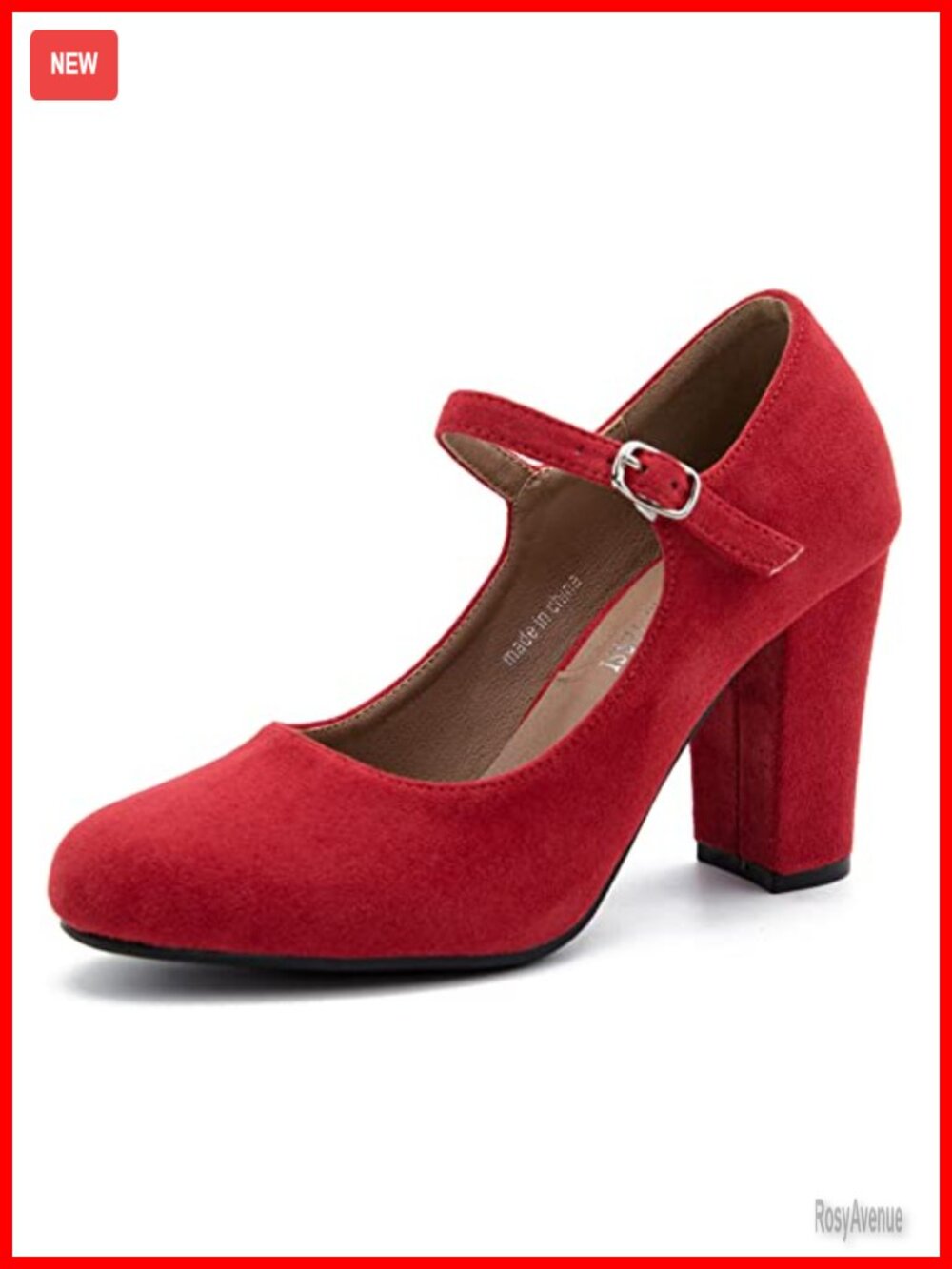 Women's Mary Jane Pumps Synthetic Round Toe Block Heel Ankle Strap Buckle 3.54"